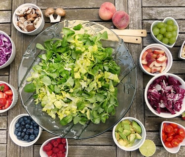 a table with bowls of alkaline food