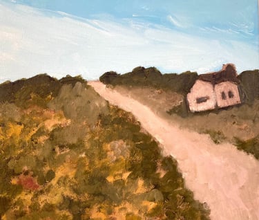 landscape of road house and pasture