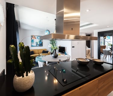 a kitchen countertop after marble polishing