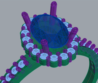 Vista Superior Modelo 3D enfoque uñas y halo Anillo de Compromiso