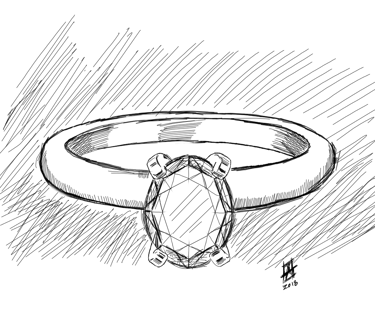 Vista Superior Dibujo Sketch Anillo de Compromiso Solitario Corte Ovalo 