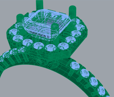 Vista Isometrica Modelo 3D Anillo de compromiso Cushion Halo