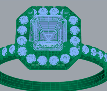 Vista Superior Modelo 3D Anillo de compromiso Cushion Halo