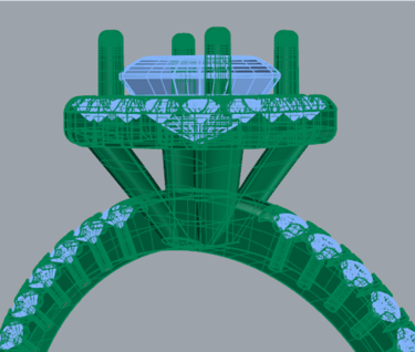 Vista Frontal Modelo 3D Anillo de compromiso Cushion Halo