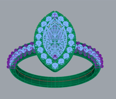 Vista Superior Modelo 3D Anillo de Compromiso Marquesa Halo