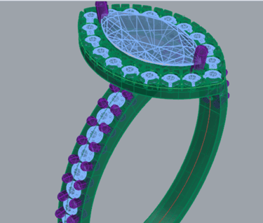 Vista Isometrica Modelo 3D Anillo de Compromiso Marquesa Halo