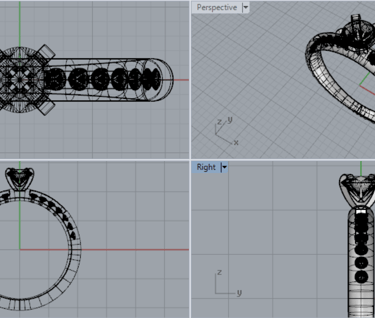 Modelo 3D de Anillo de Compromiso Oro Blanco 14k con Diamantes Laterales