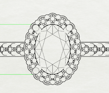 Vista Superior Boceto Sketch Anillo de Compromiso Moissanita Halo