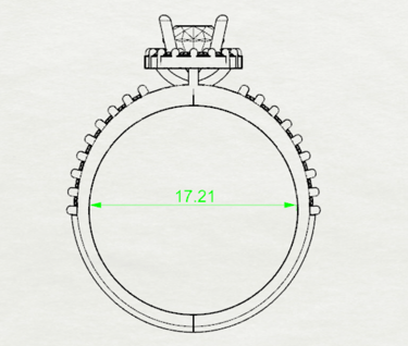 Vista Frontal Boceto Sketch Anillo de Compromiso Moissanita Halo