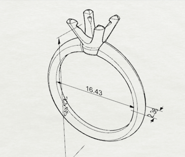 Vista Isometrica Dibujo Sketch Anillo de Compromiso Solitario