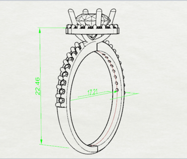 Vista Isometrica Boceto Sketch Anillo de Compromiso Moissanita Halo