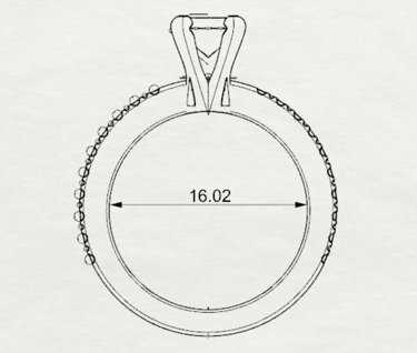 Vista Frontal Sketch Dibujado Anillo de Compromiso con Diamantes Laterales