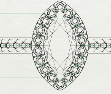 Vista Superior Sketch Acotado Anillo de Compromiso Marquesa Halo
