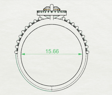 Vista Frontal Sketch Acotado Anillo de Compromiso Marquesa Halo