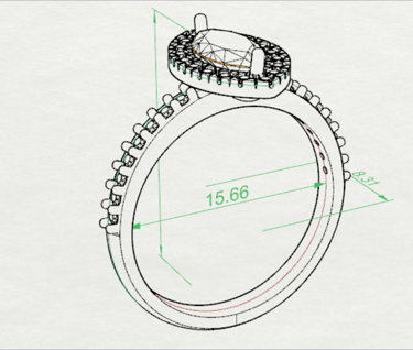 Vista Isometrica Sketch Acotado Anillo de Compromiso Marquesa Halo