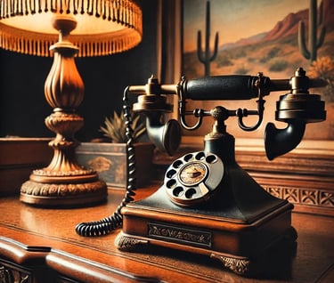 Antique phone on antique desk in beautiful office