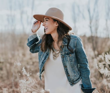 Women with hat, laughing, frpm passion to profession, create your own business