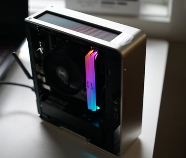a computer case with a colorful rainbow - colored light