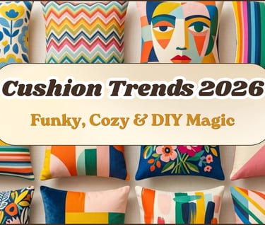 colorful cushion trends 2026 cover image with funky patterned pillows and cozy diy home decor style