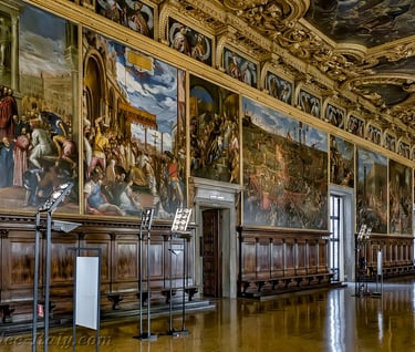 a large room with a lot of paintings on the walls