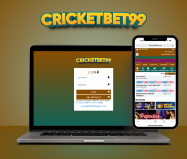a laptop and a cell phone with a cricket betting app on the screen