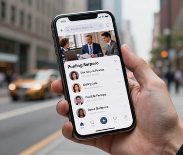 A close-up of a smartphone held by a professional in a North American business district, displaying a viral social media campaign with high engagement metrics.