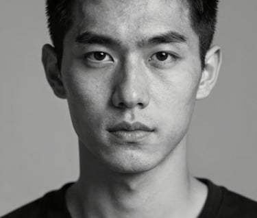 Black and white artistic portrait with high contrast, highlighting strength and confidence. Minimalist background #0D0D0D style, sharp focus on the eyes.