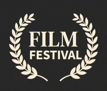 A prestigious film festival laurel displayed against a dark #0F0F0F textured background, elegant #F5F5F5 typography, minimalist and high-end aesthetic.