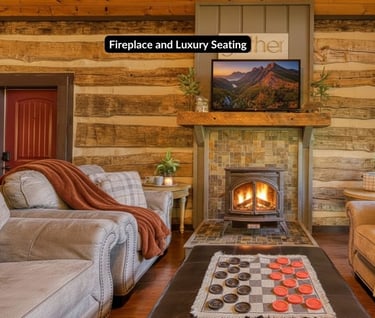 hand-hewn log cabin living room with fireplace, gatlinburg
