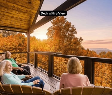 Gatlinburg hand-hewn log cabin, deck
