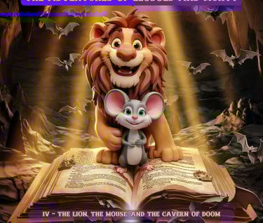 a lion and a mouse ina cavern of doom