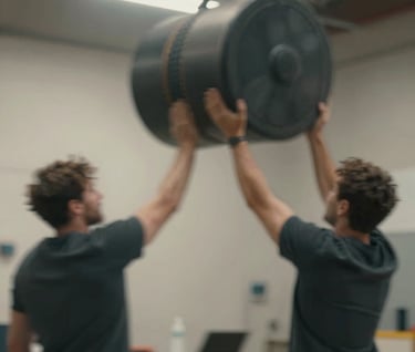 Action photography of a heavy material being lifted or moved. Motion blur suggests high energy. Cinematic lighting from above. Palette dominated by #1A1A1A and #F5F5DC with sharp highlights.