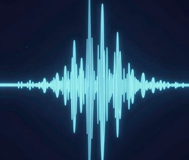 Abstract digital visualization of an audio waveform, glowing lines in #7A7CF1 and #E0E0EB on a deep #0A0A0F background, representing high-quality sound engineering.