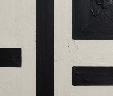 Abstract contemporary artwork detail showing layers of off-white and rich black pigments. The texture is tactile and sophisticated, resembling industrial concrete. Captured in a modern Latinoamericano / Español artist's studio.