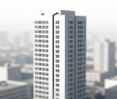 A conceptual architectural diagram showing sustainable energy flow through a high-rise building, using minimalist lines in #262F38.