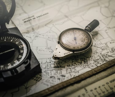 Compass on Map as a tool to provide direction and leadership