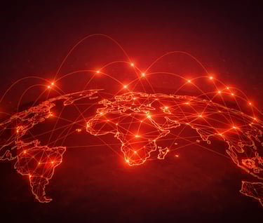 Red global de conexiones estratégicas que representa la interdependencia y el poder relacional