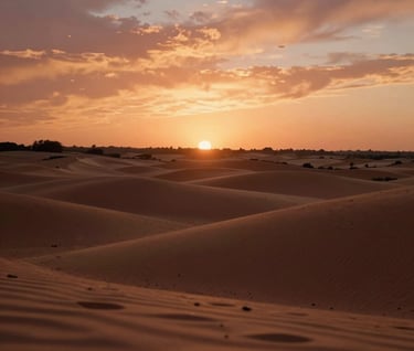 A cinematic view of a sunset over the Portuguese hills, with warm sand and terracotta hues dominating the sky. A soft, dreamlike blur in the foreground suggests a cozy, personal perspective.