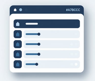 A minimalist user interface design for a video game, displaying inventory and health bars in a clean, sophisticated style using #1A202C and #A7BCCB, sleek and innovative.