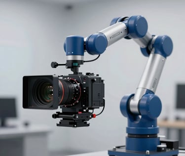 A slow-motion capture setup featuring a high-speed camera on a robotic arm. Cutting-edge, highly professional mood. Incorporating #1B263B, #415A77, #A0B0C0, #E0E1DD.