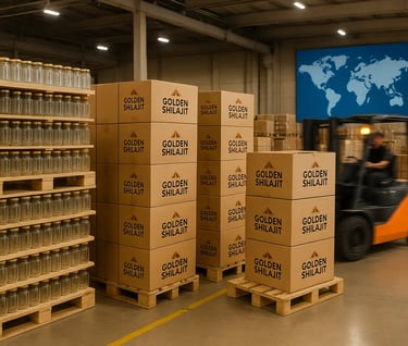 a forklift truck with boxes of golden shilajit wholesale