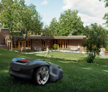 a lawn mowering with a lawnmowering machine