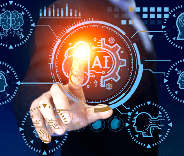 a man touching ai symbols with finger