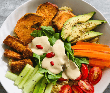a salad bowl on the table 
