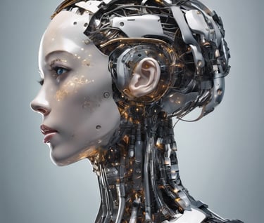 a woman with a robot headphones on her head
