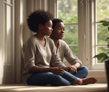 2 person sitting on chair in front of window