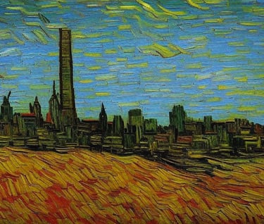 Lex Lata Consulting and Law a painting of a city skyline with a view of a city