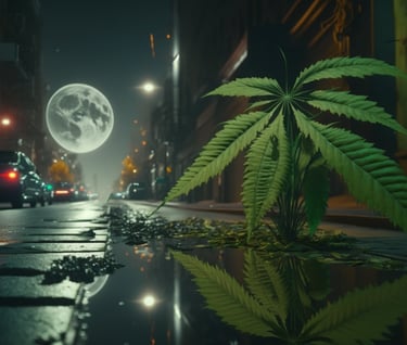 cannabis plant in the city at night