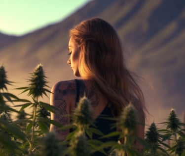 beautiful woman in cannabis field