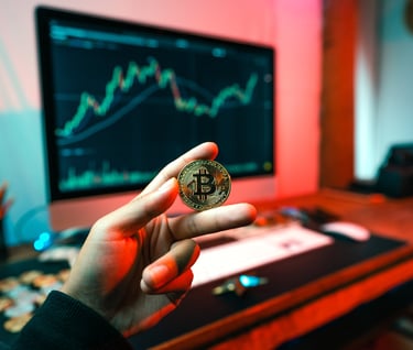a person holding a bitcoin coin in their hand